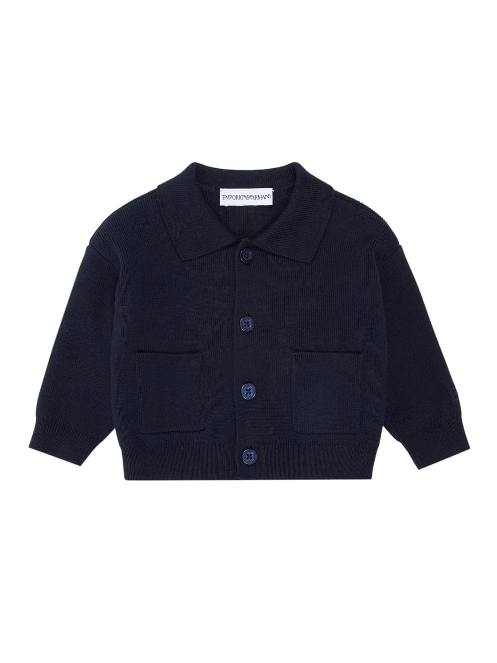 Cardigan bambino blu navy con tasche frontali