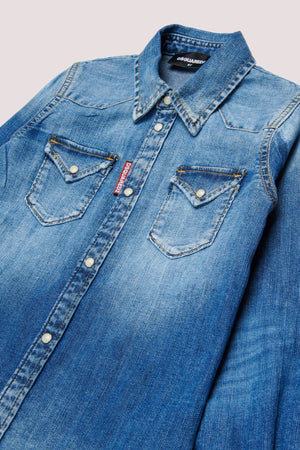 Camicia in denim con logo DQ2887 D0AFP /DQ01 DSQUARED2 JUNIOR 
