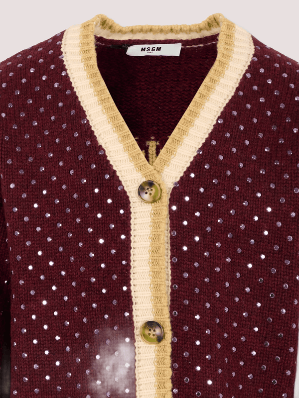 Cardigan bordeaux per con borchie F5MSJGCA081 /MS051 MSGM KIDS 
