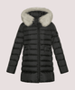 Piumino con cappuccio bordato di pelliccia