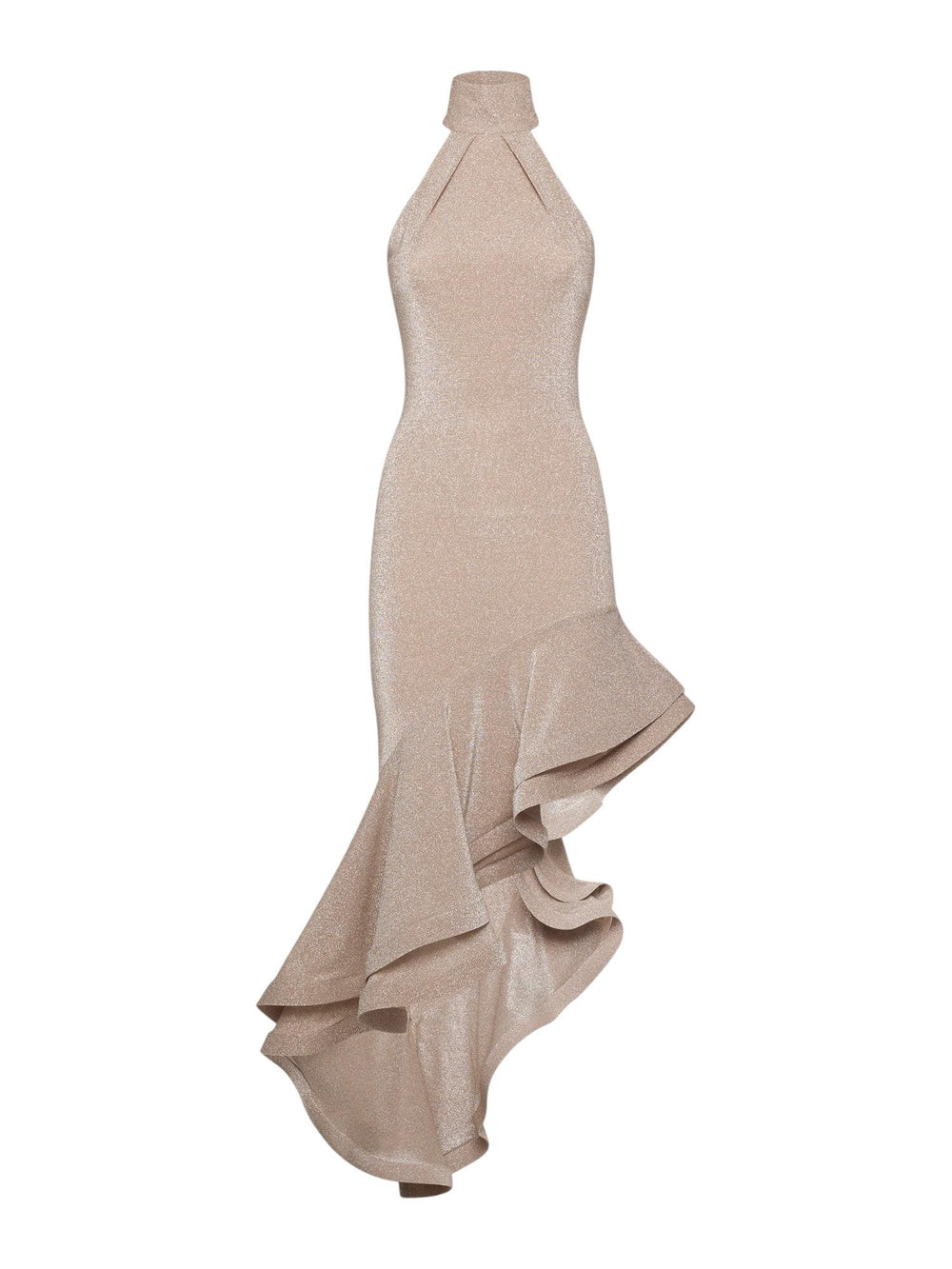 Abito donna asimmetrico color crystal con balza