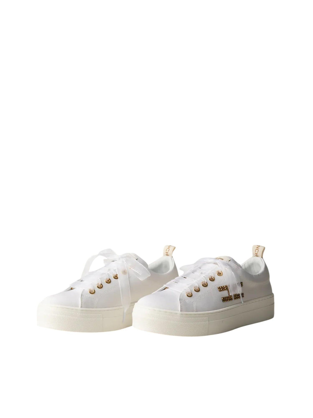 Sneakers bambina in pelle bianca con platform e logo gioiello