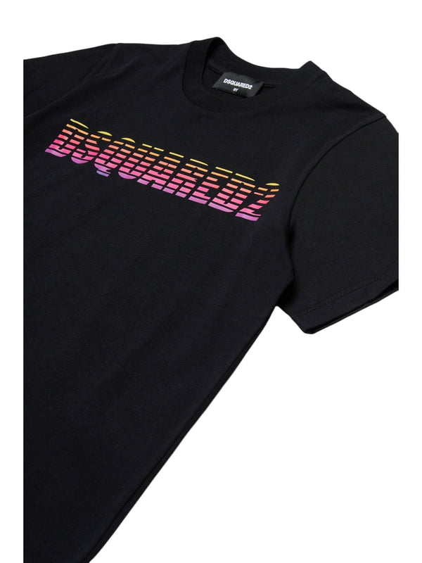 T-shirt bambino nera con logo multicolor
