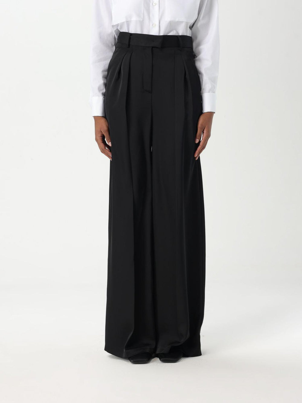 Pantaloni donna neri a palazzo con pinces