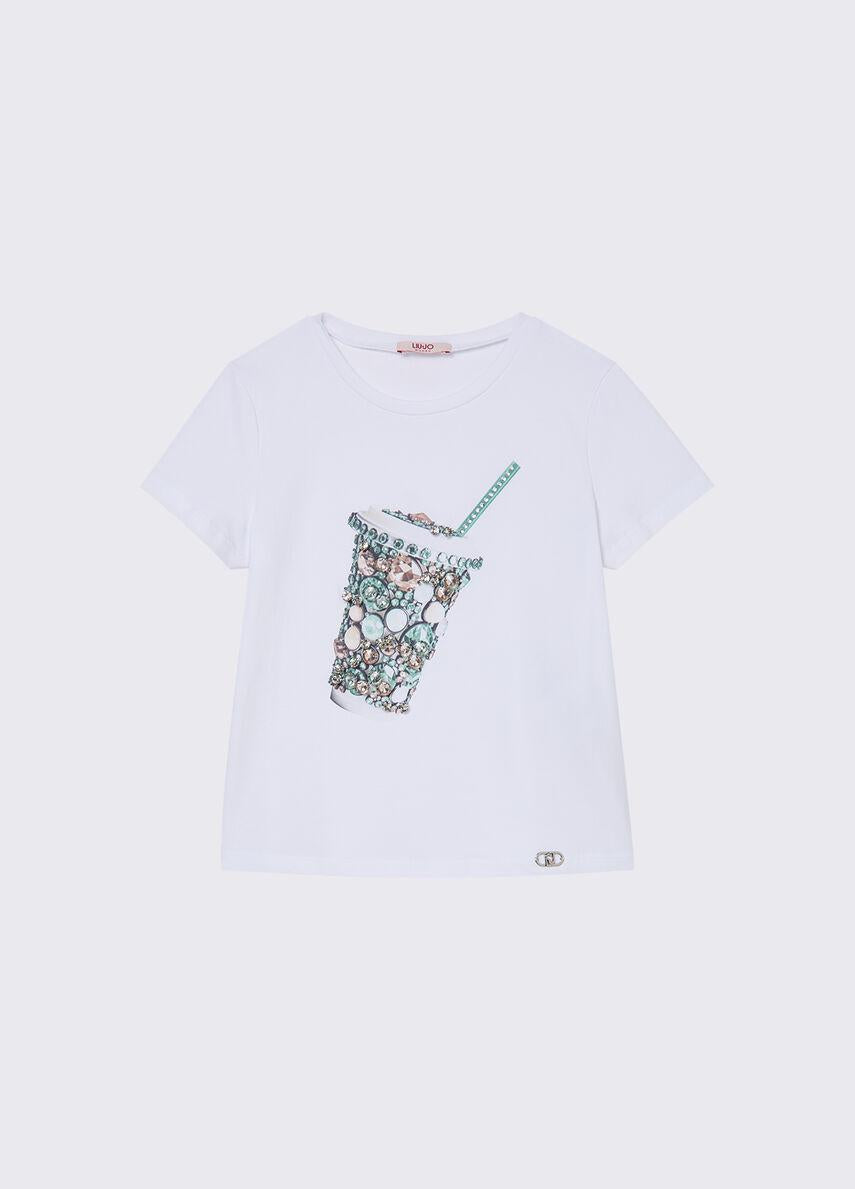 T-shirt con stampa e castoni GA6112 JS003 /L9042 LIU JO 
