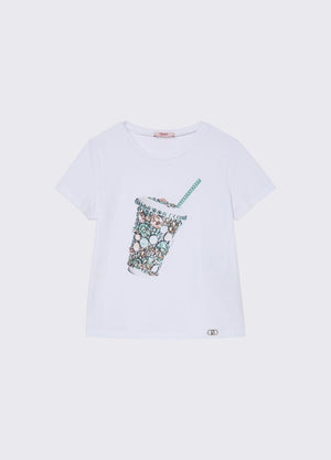 T-shirt con stampa e castoni GA6112 JS003 /L9042 LIU JO 