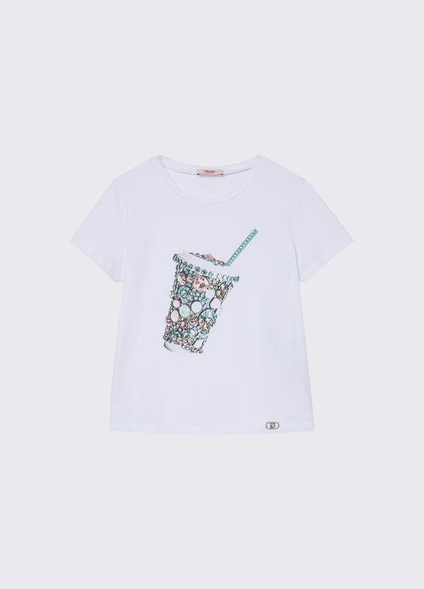 T-shirt con stampa e castoni GA6112 JS003 /L9042 LIU JO 