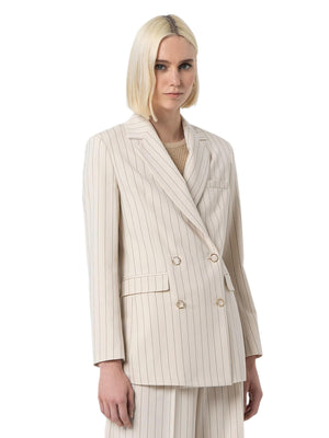 Blazer donna doppiopetto avorio a righe sottili con bottoni dorati