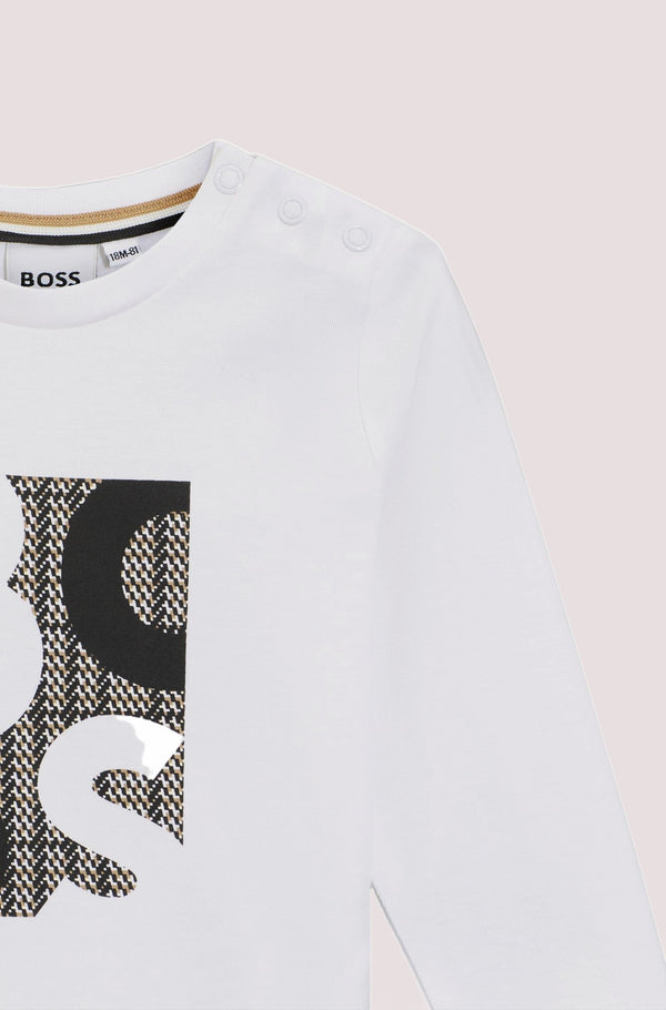 Maglia a maniche lunghe per bambini in cotone con grafica con logo J52472 /N50 BOSS 