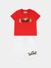Completo bambino rosso papavero e bianco con stampa Teddy Bear