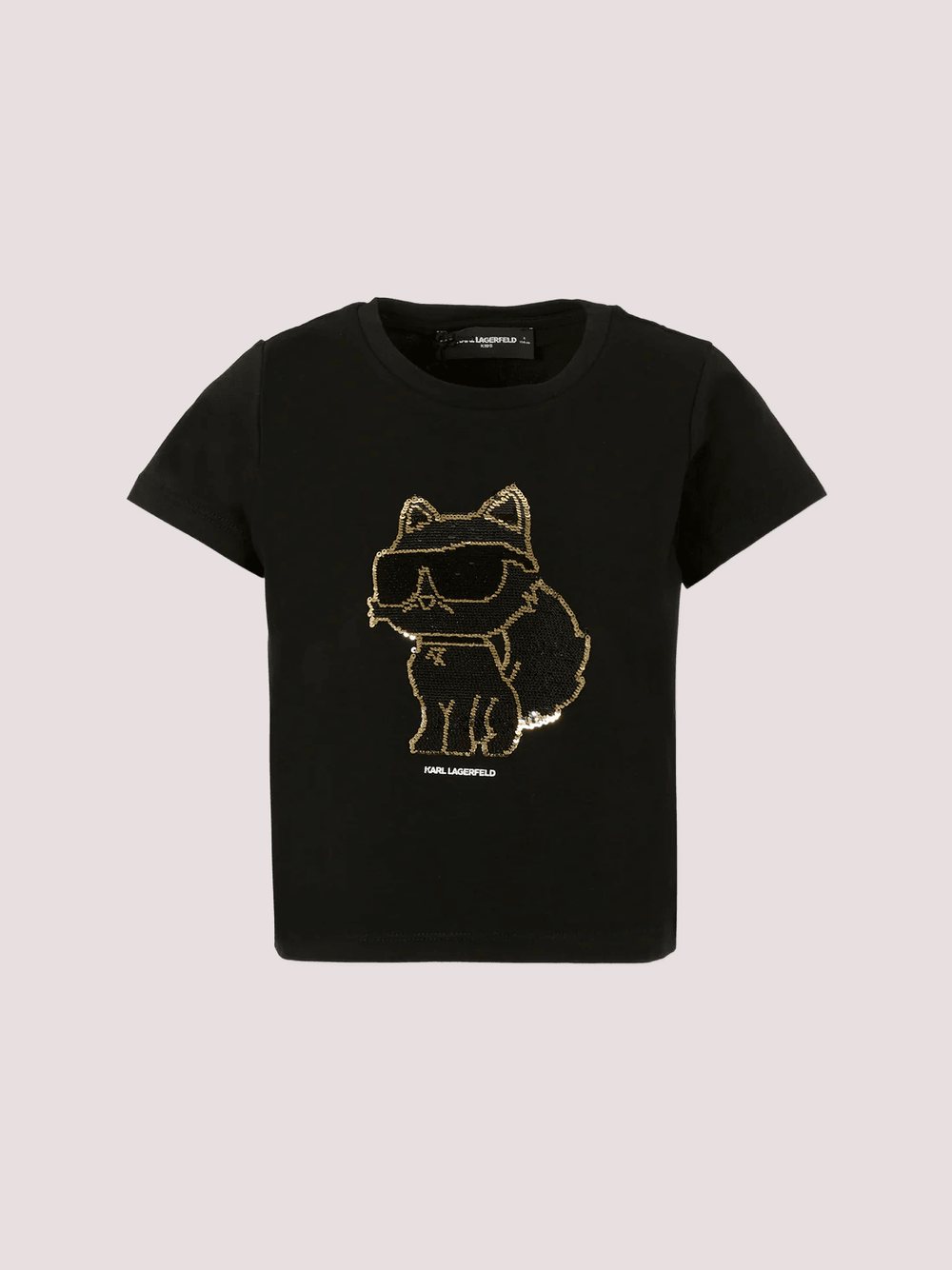 T-shirt nera con Choupette e paillettes Z30944 /09B KARL LAGERFELD 