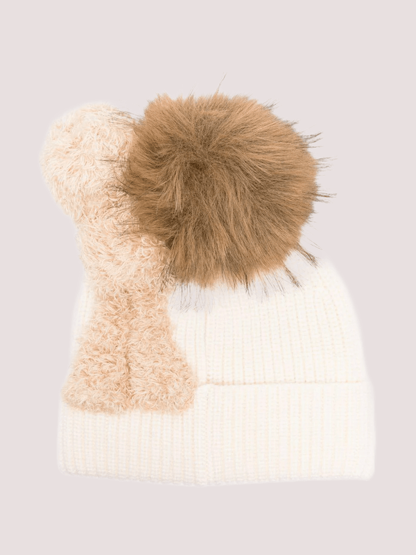 Berretto per bambina Monnalisa écru con grande pompon<BR/> 19F005 6063 /0001 MONNALISA 