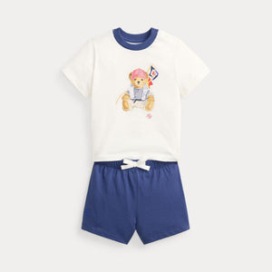 T-shirt e pantaloncini in jersey di cotone con l'orso polo 320B14037 /001 POLO RALPH LAUREN 
