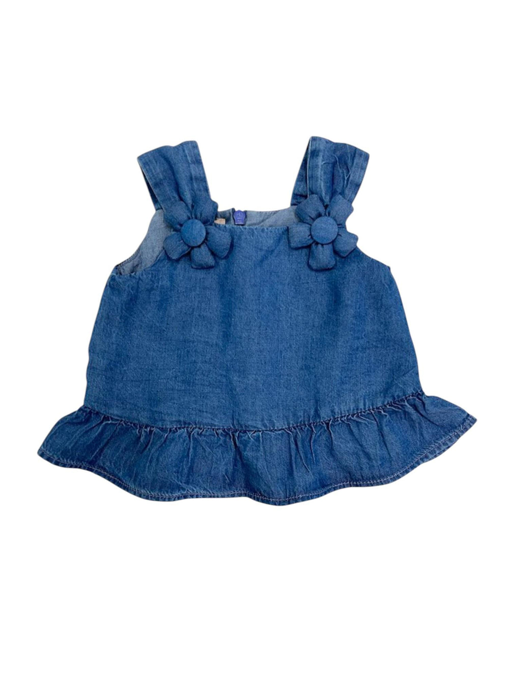 Completo bambina denim con top volant, pantaloncino e fascia