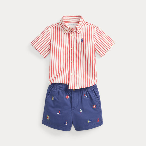Camicia in popeline a righe e pantaloncini ricamati 320B21361 /001 POLO RALPH LAUREN 