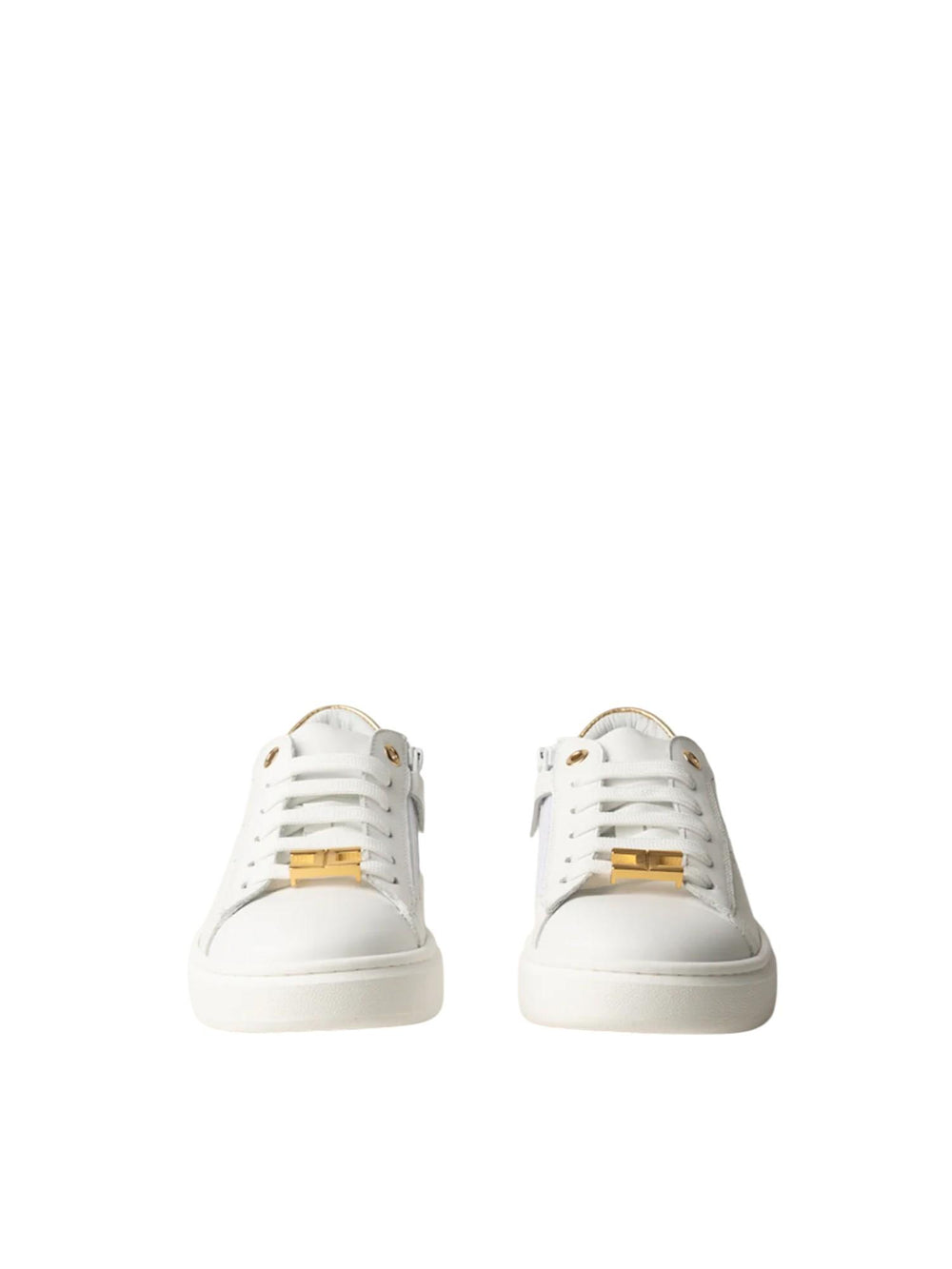 Sneakers bambina in pelle bianca e oro con zip e logo