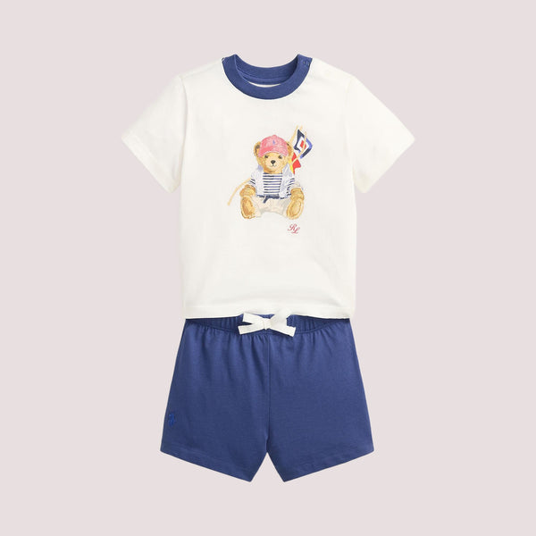T-shirt e pantaloncini in jersey di cotone con l'orso polo 320B14037 /001 POLO RALPH LAUREN 
