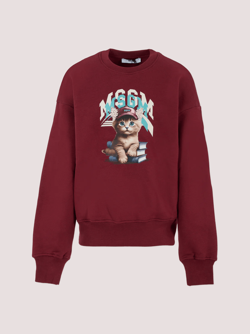 Felpa bordeaux per bambina con gatto F5MSJGSW125 /MS034 MSGM KIDS 