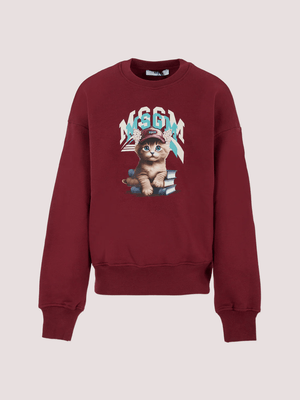 Felpa bordeaux per bambina con gatto F5MSJGSW125 /MS034 MSGM KIDS 