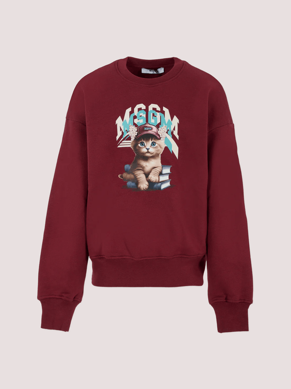 Felpa bordeaux per bambina con gatto F5MSJGSW125 /MS034 MSGM KIDS 