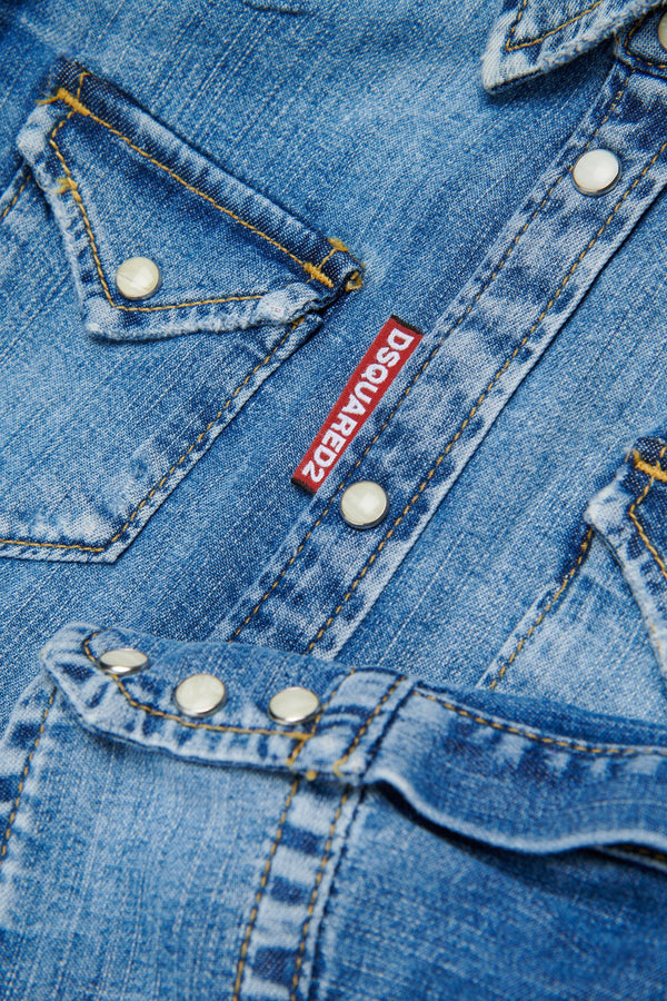 Camicia in denim con logo DQ2887 D0AFP /DQ01 DSQUARED2 JUNIOR 