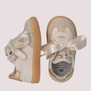 Sneakers in pelle con zip laterale e logo oro butter/gold F1A9 E0494 1877 /A725 ELISABETTA FRANCHI La Mia Bambina 
