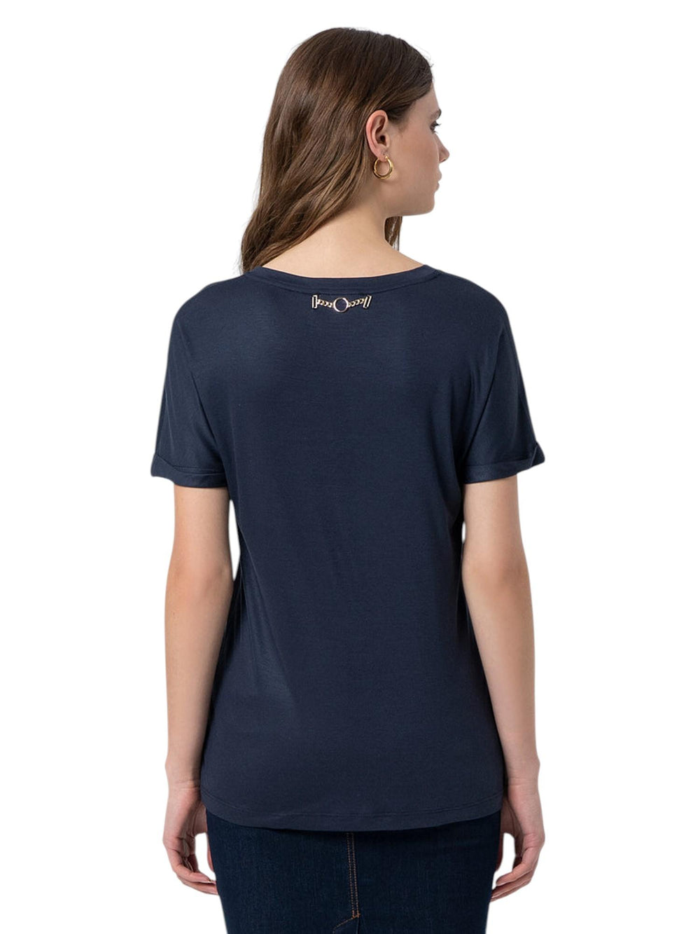 T-shirt donna dark blue in jersey di seta