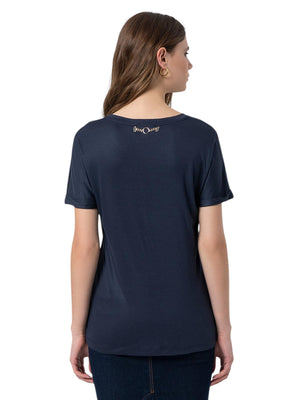T-shirt donna dark blue in jersey di seta