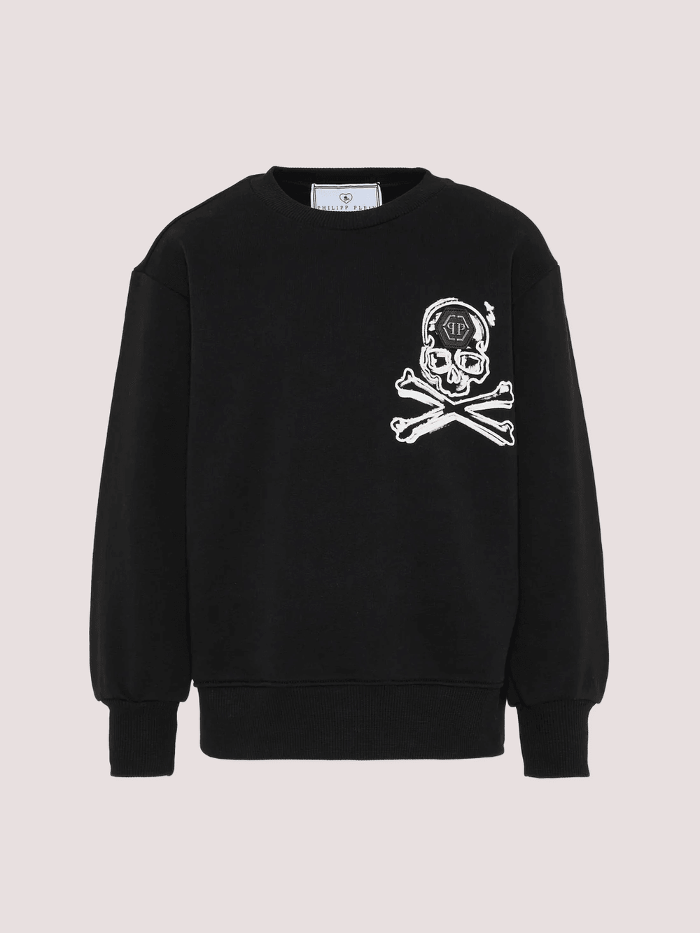 Felpa girocollo con stampa e logo in metallo S6PHJBSW042 /110 PHILIPP PLEIN JUNIOR 