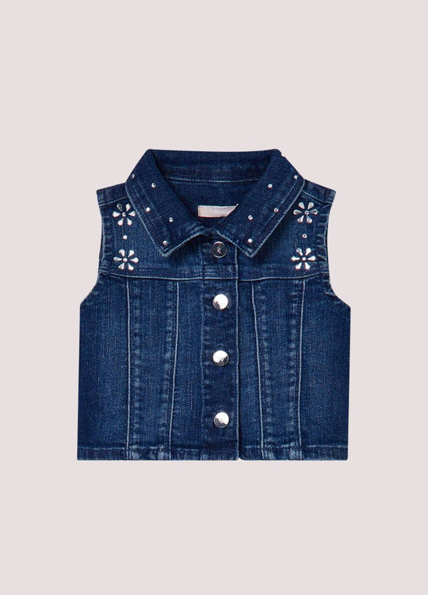 Gilet in denim con ricami gioiello KA6071 D3246 /79069 LIU JO 