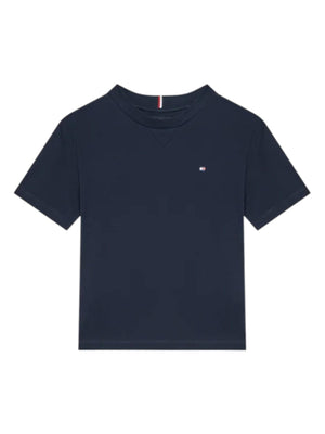 T-shirt bambino blu intenso in cotone rigenerativo con logo