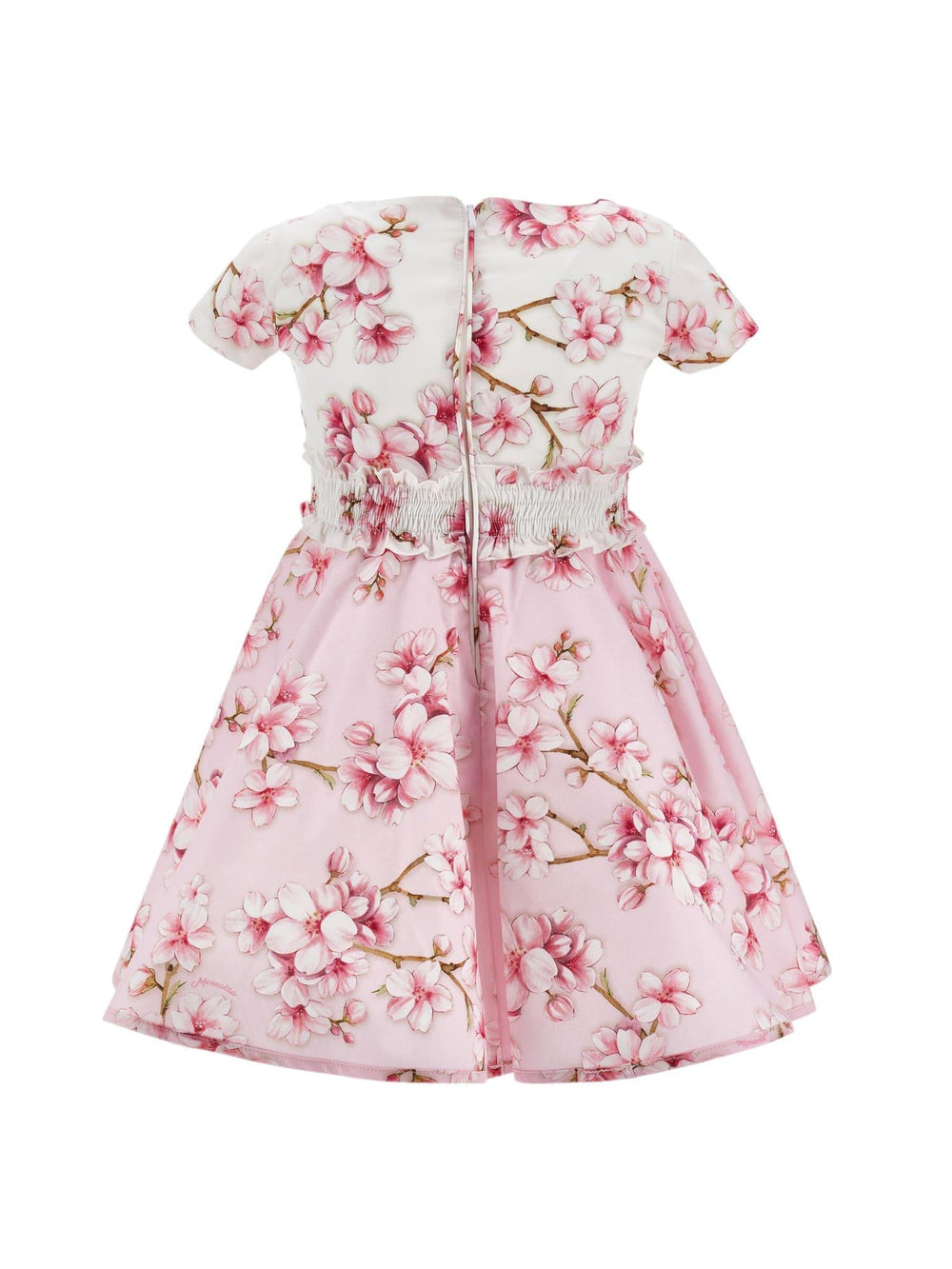 Abito bambina bianco e rosa con stampa floreale e gonna svasata