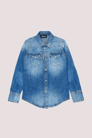Camicia in denim con logo DQ2887 D0AFP /DQ01 DSQUARED2 JUNIOR 