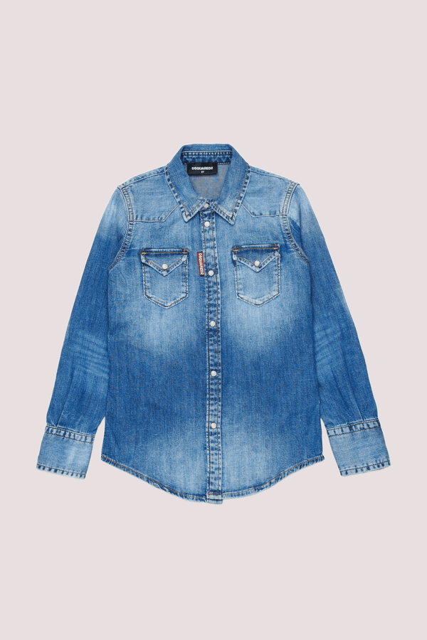 Camicia in denim con logo DQ2887 D0AFP /DQ01 DSQUARED2 JUNIOR 