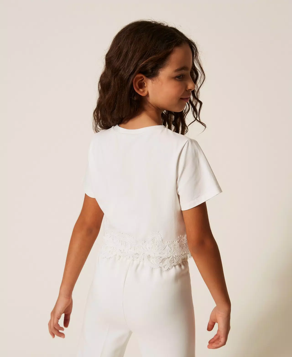 T-shirt con pizzo e logo 261GJ2090 /526 TWINSET 
