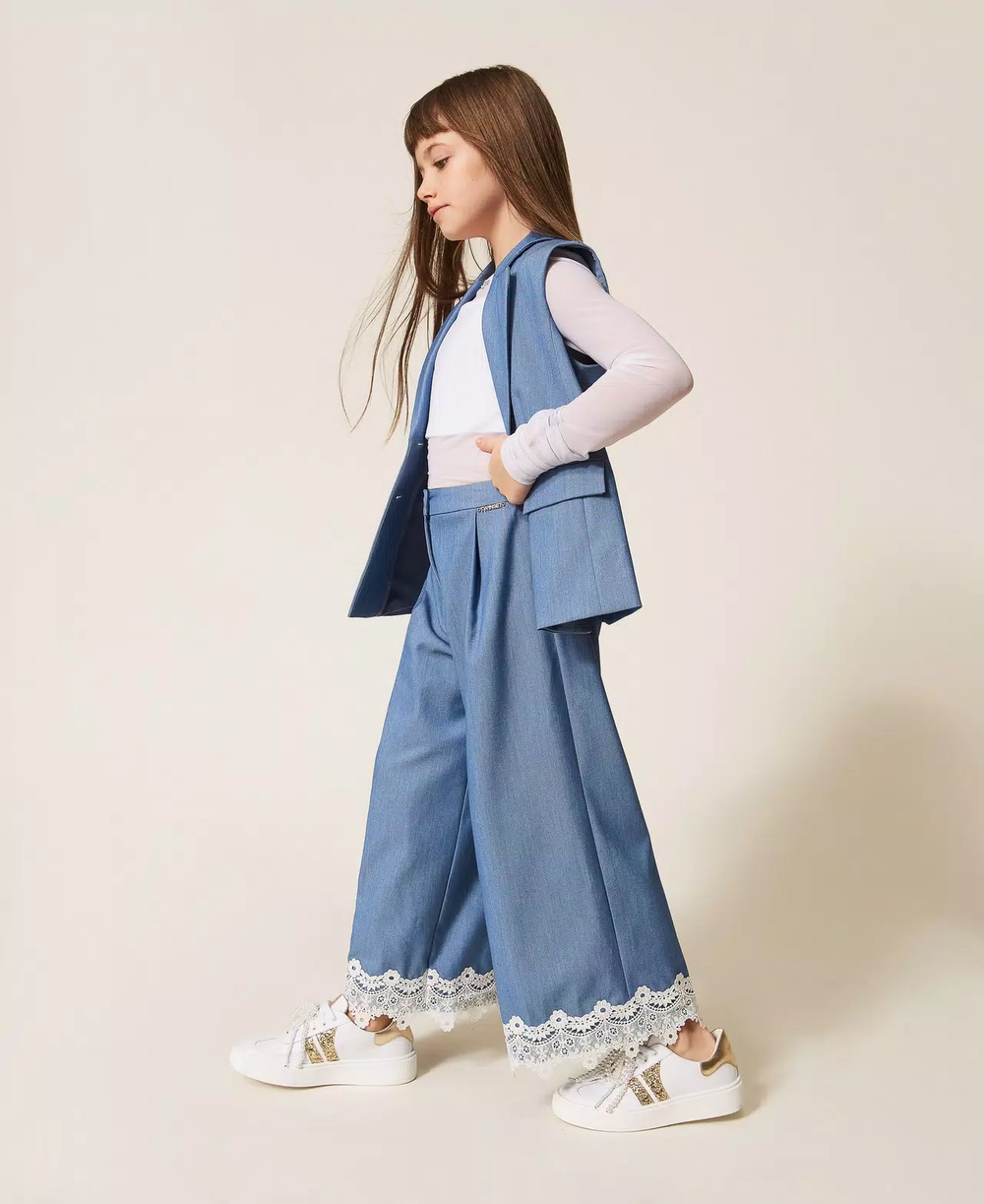 Pantaloni ampi in fil-à-fil con pizzo 261GJ2Q14 /4614 TWINSET 