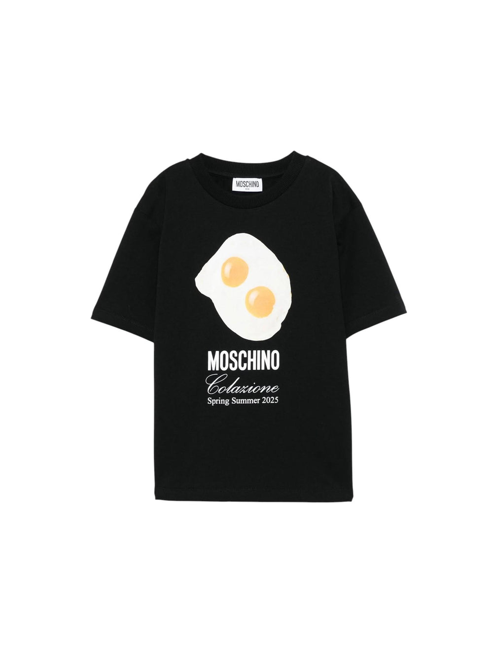 T-shirt bambina nera con stampa colazione e logo