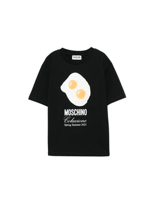 T-shirt bambina nera con stampa colazione e logo