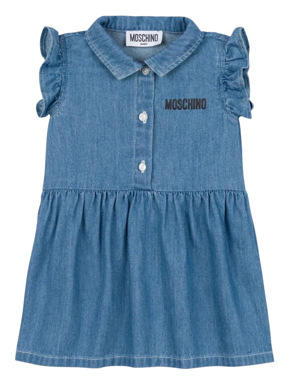 Abito in denim bambina smanicato con logo