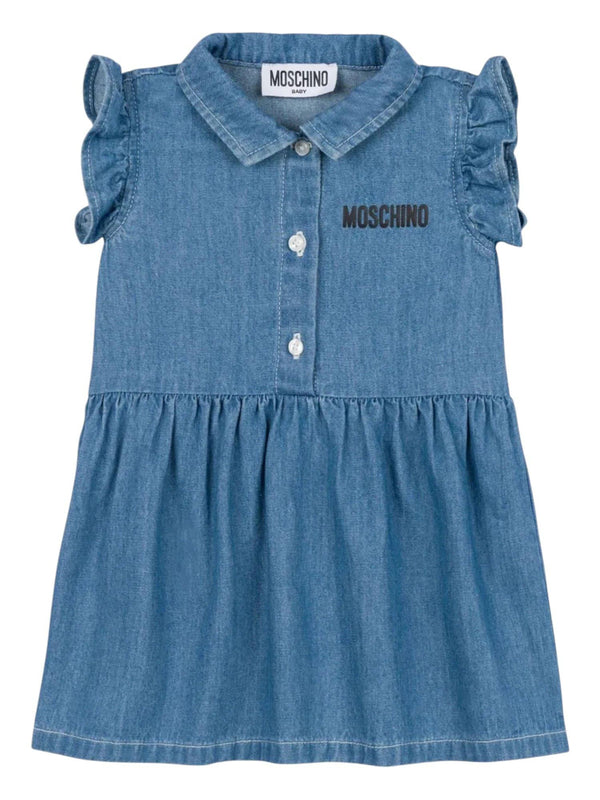 Abito in denim bambina smanicato con logo