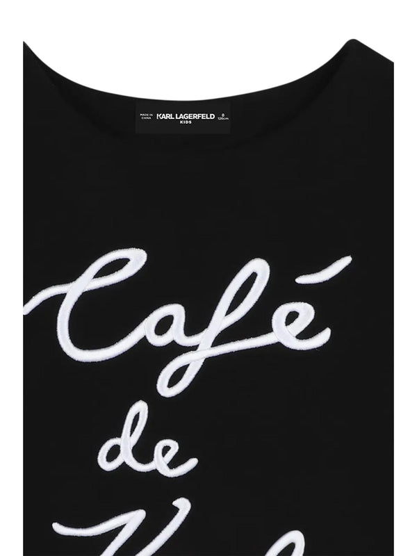 Felpa bambina nera con scritta Café de Karl ricamata
