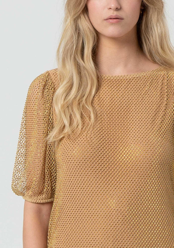 Maglia oro in rete con maniche a palloncino