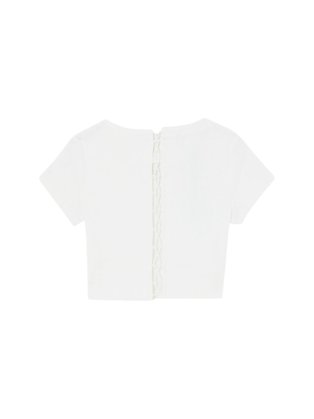 T-shirt bambina bianca cropped con logo minimal