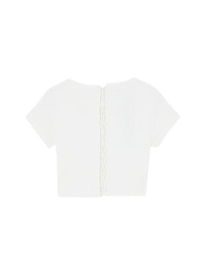 T-shirt bambina bianca cropped con logo minimal