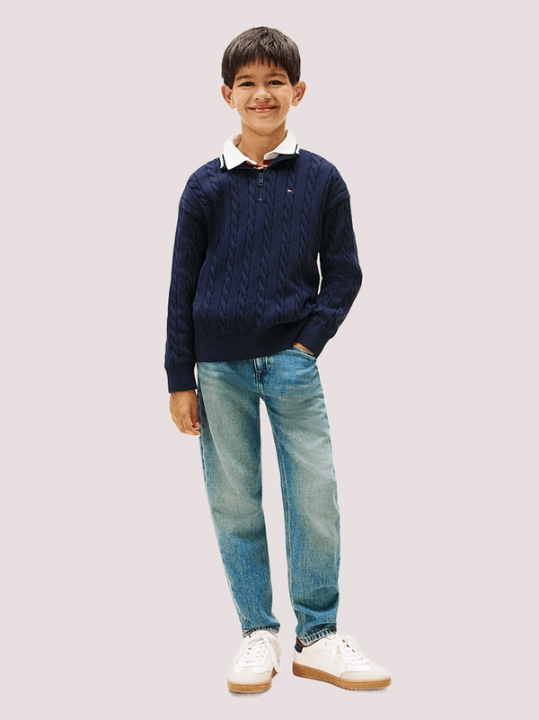 Pullover in maglia intrecciata con mezza zip KB0KB09971 /C1G TOMMY HILFIGER 