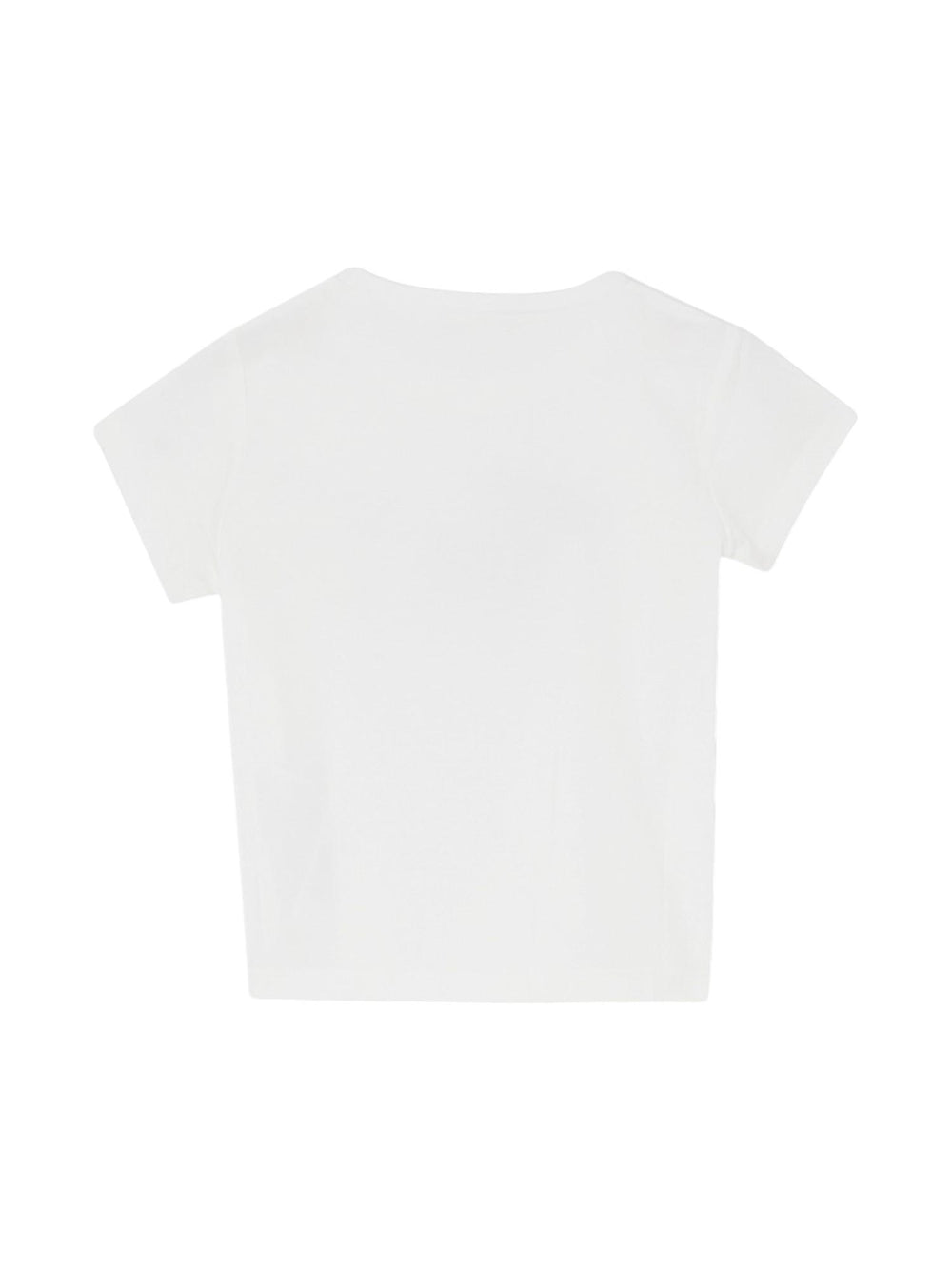 T-shirt bambina bianca con bassotto in strass rosa
