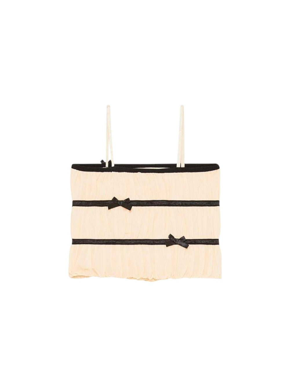 Top bambina leggero panna con fiocchi neri decorativi