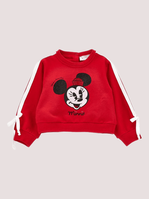 Felpa per neonata Monnalisa rossa con stampa Minnie<BR/> 39F620 6004 /0043 MONNALISA 