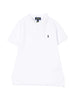 Polo bambino bianca in cotone con logo blu ricamato
