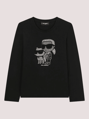 T-shirt a maniche lunghe nera con motivo Ikon Karl & Choupette Z30940 /09B KARL LAGERFELD 